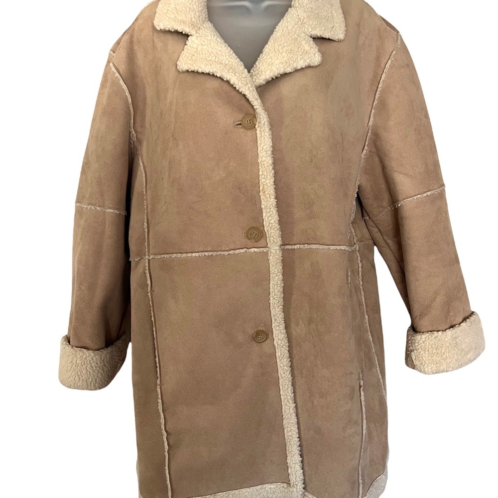 Weatherproof Faux Suede Coat Sherpa Shearling Tan